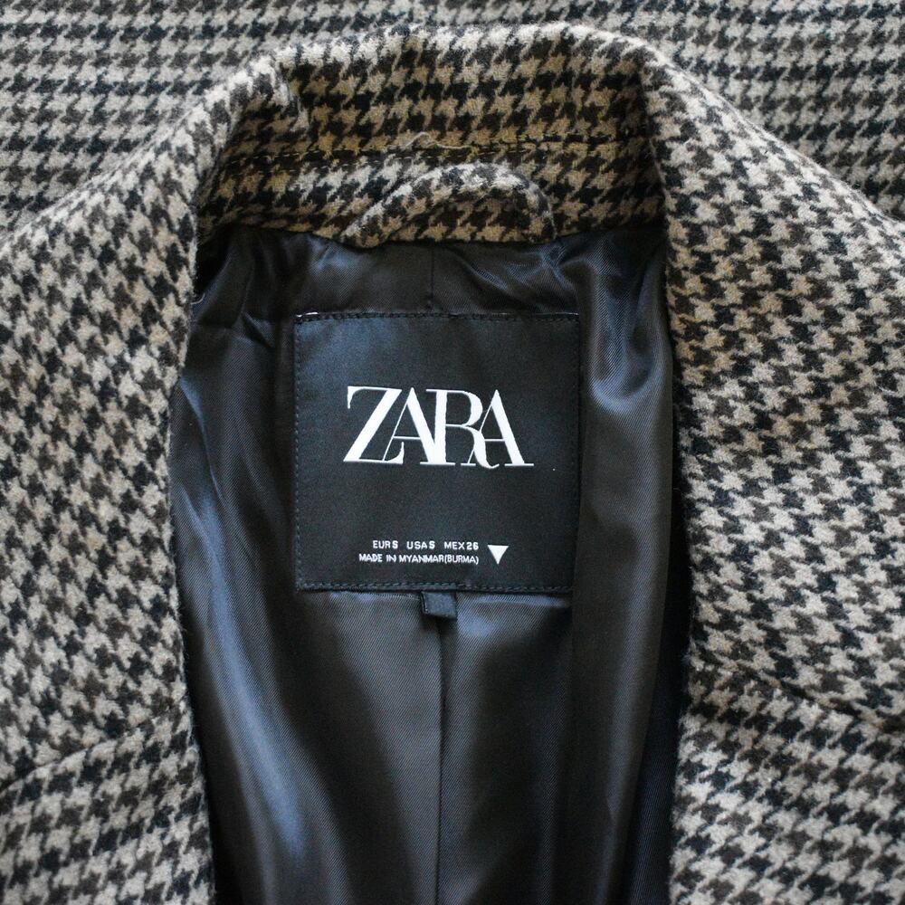 Zara Oversized Houndstooth Straight Cut Blazer Jacket Boyfriend Tweed Gray S - Picture 6 of 11